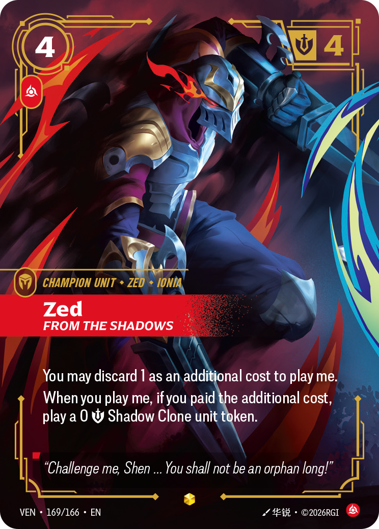 Zed, From the Shadows VEN-169 Riftbound card