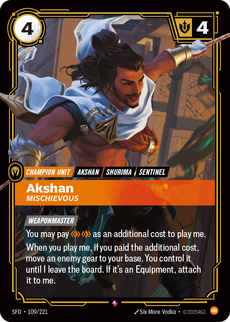 Akshan, Mischievous SFD-109 Riftbound card
